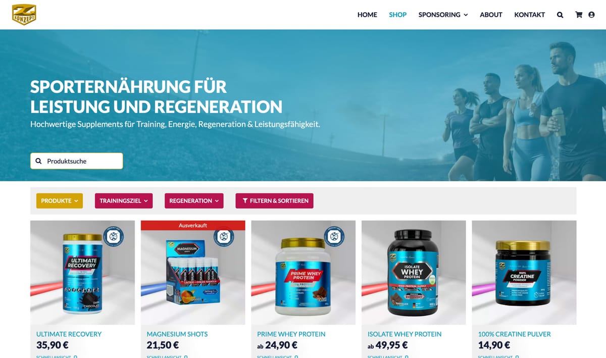 Online-Shop von Z-Konzept Nutrition für Sporternährung, Supplements und Regeneration