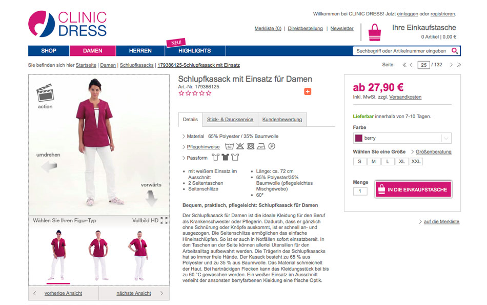 Videobasierte E-Commerce Produkt Darstellung für CLINIC DRESS
