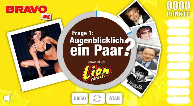 Mehrere Quizgames zu verschiedenen Themen rund um die Stars aus der Bravo für eine Kooperation mit Nestlé.