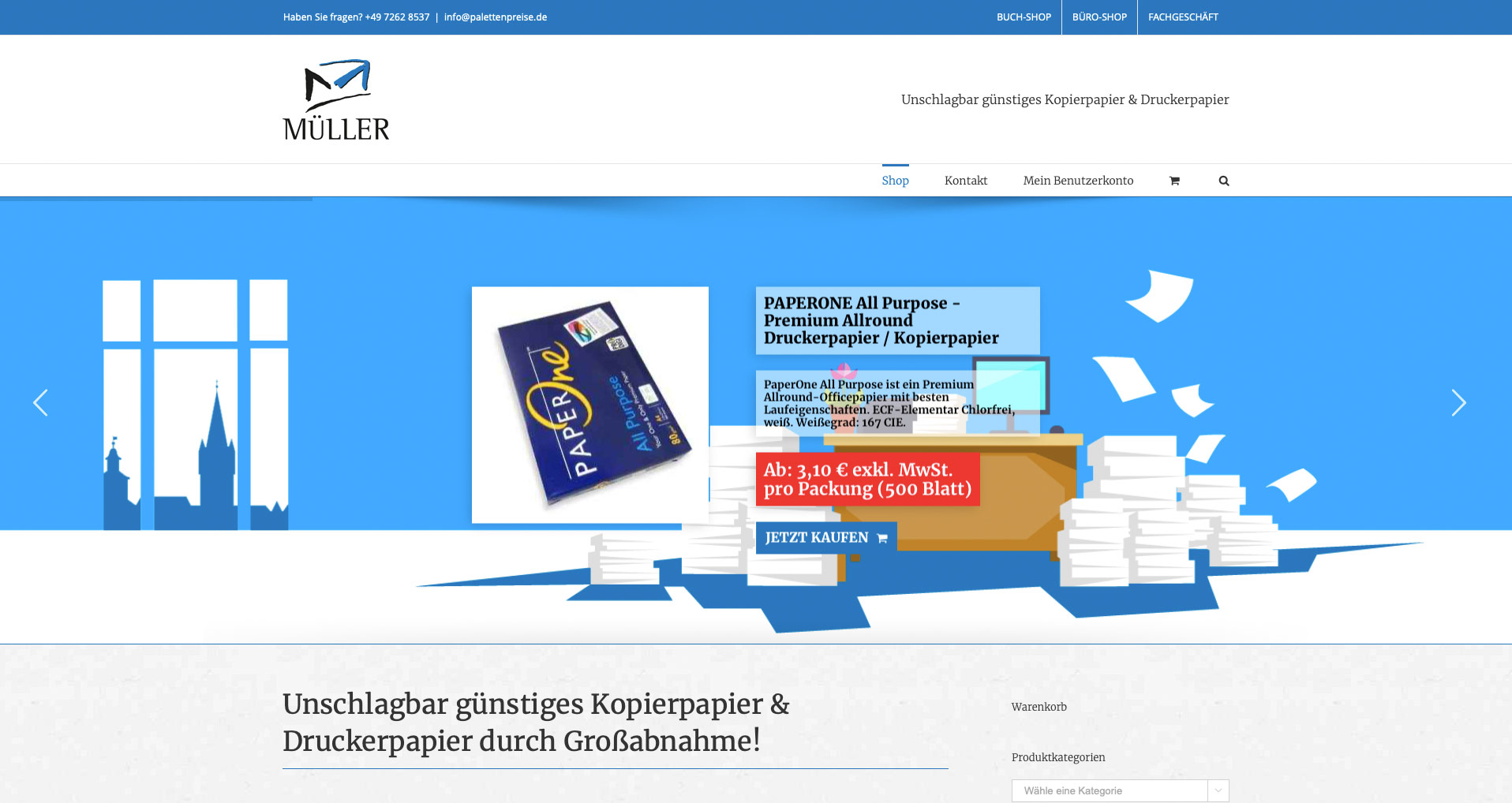 P1XEL - WordPress & WooCommerce Onlineshop für den Drucker und Kopierpapier Versandhändler Müller in Eppingen
