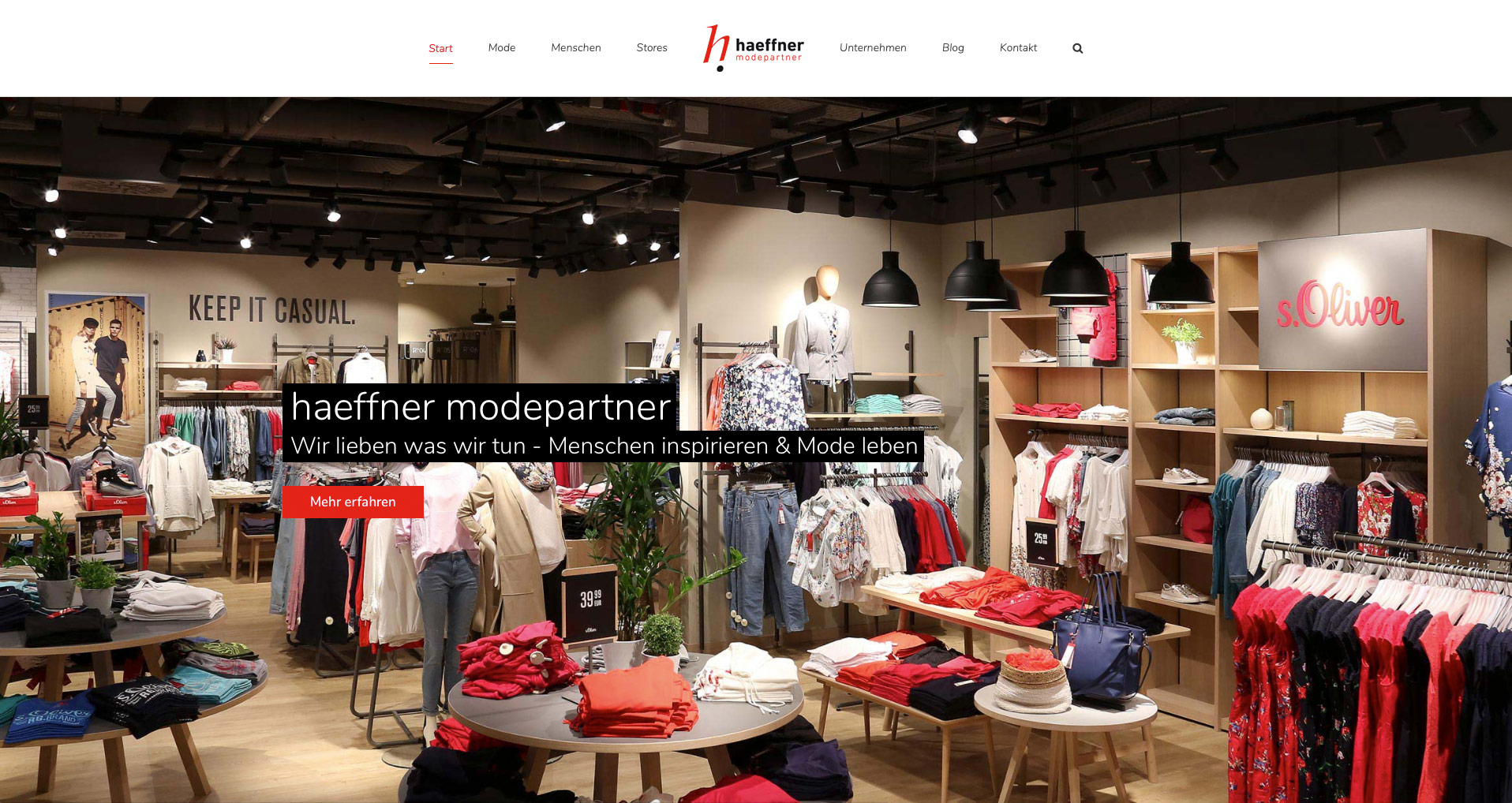P1XEL - WordPress Internetseite für die Firma Modepartner Häffner, die in Heilbronn und Ludwigsburg mehrere Bekleidungsgeschäfte führt