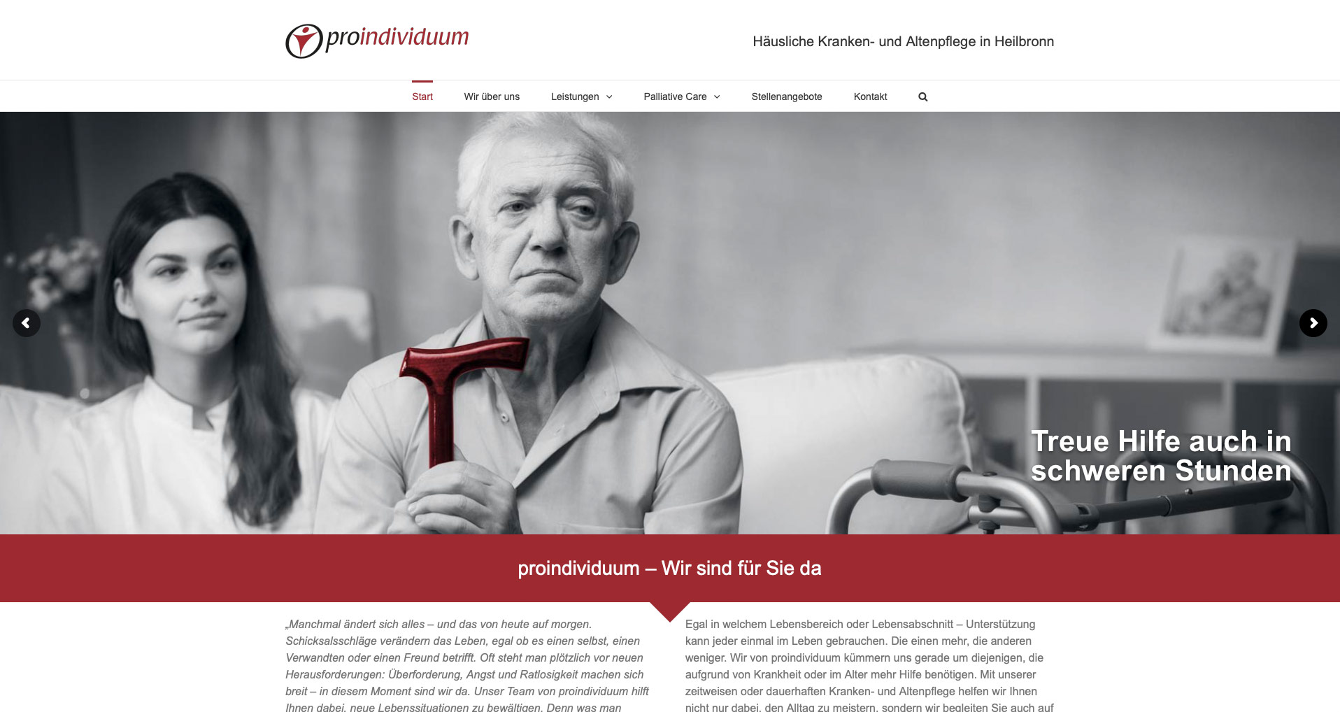P1XEL - WordPress Webseite für Pro Individuum Häusliche Kranken- und Altenpflege in Heilbronn