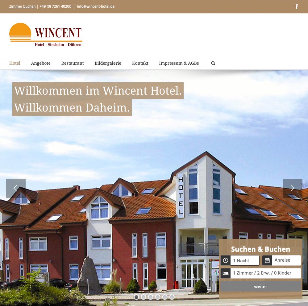 P1XEL - WordPress Website für das Hotel Vincent in Sinsheim